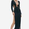 Wholesale * Solado Lace Up Open Back Split Hem Maxi Dress Black