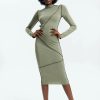 Best * Solado Top-Stitching Solid Cut Out Midi Dress Green