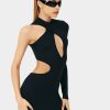 Online * Solado Cut Out One Sleeve Bodycon Mini Dress Black