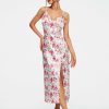 Wholesale * Solado Plunging Neck Floral Print Split Hem Maxi Dress Pink