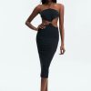 Wholesale * Solado Halter Neck Backless O-Ring Front Midi Dress Black