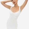 Hot * Solado Pleated Plunging Neck Solid Mini Dress White