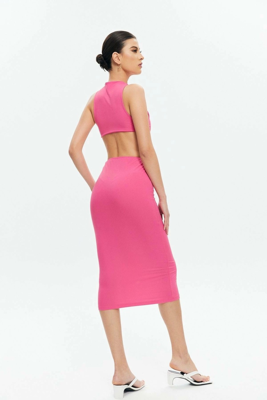 New * Solado O-Ring Front Cut Out Midi Dress Pink