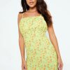 Online * Solado Floral Print Cinched Waist Cami Mini Dress Yellowgreen