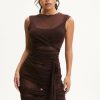 Online * Solado Mesh Cross Tie Sleeveless Mini Dress Brown