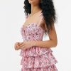 Wholesale * Solado Floral Print Layered Ruffle Mini Dress Pink