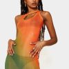 New * Solado Gradient Cut Out Mesh Sleeveless Mini Dress Without Underwear Orange