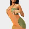 Clearance * Solado 2 In 1 Mesh Gradient Sleeveless Bodycon Mini Dress Sandybrown