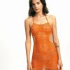 Online * Solado Floral Lace Tie Backless Tassel Hem Mini Dress Orange