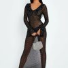 Hot * Solado Sequin Mesh Open Back Maxi Dress Without Underwear Black