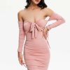 Best * Solado Off Shoulder Tie Front Cut Out Mini Dress Pink