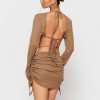 Hot * Solado Open Back Flared Sleeve Ruched Mini Dress Peru