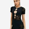 Online * Solado Cut Out Mesh Splicing Short Sleeve Mini Dress Black