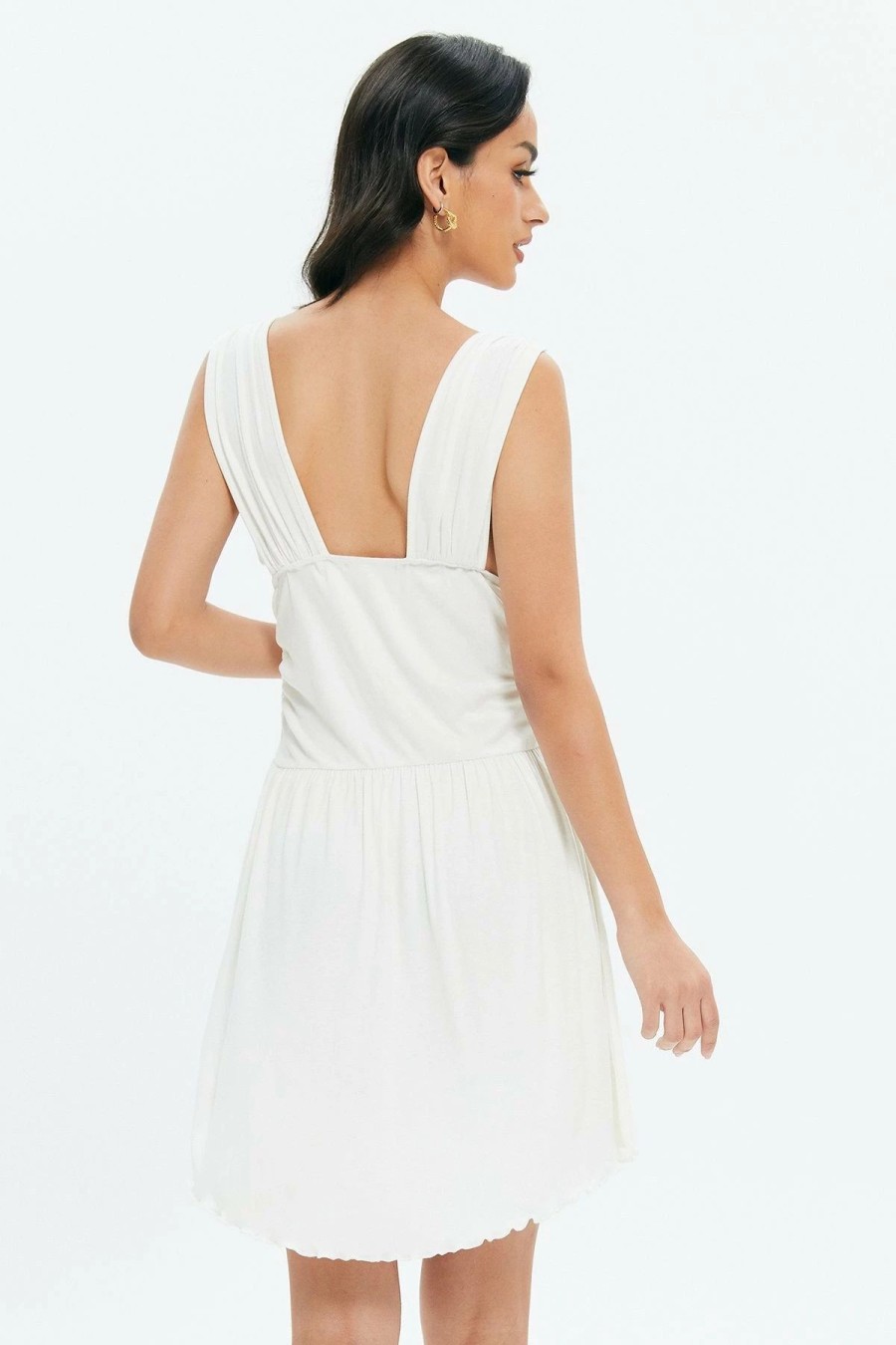 Wholesale * Solado Plunge Neck Backless Asymmetrical Hem Mini Dress White