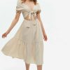 Wholesale * Solado Plunging Neck Cut Out Puff Sleeve Maxi Dress Beige