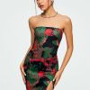 Wholesale * Solado Abstract Print Lace Up Split Hem Tube Mini Dress Red