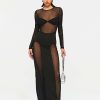 Clearance * Solado Mesh Splicing Long Sleeve Bodycon Maxi Dress Black