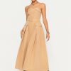 Online * Solado Asymmetrical Neck Cinched Waist Cargo Midi Dress With Belt Khaki