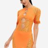 Wholesale * Solado Cut Out Tassel Hem Short Sleeve Mini Dress Orange