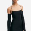 Best * Solado Cold Shoulder Lace Up Backless Mini Dress Black