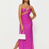 New * Solado One Shoulder Tie Back Split Hem Maxi Dress Magenta