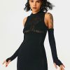 Online * Solado Distressed Knitted Bodycon Mini Dress With Oversleeve Black