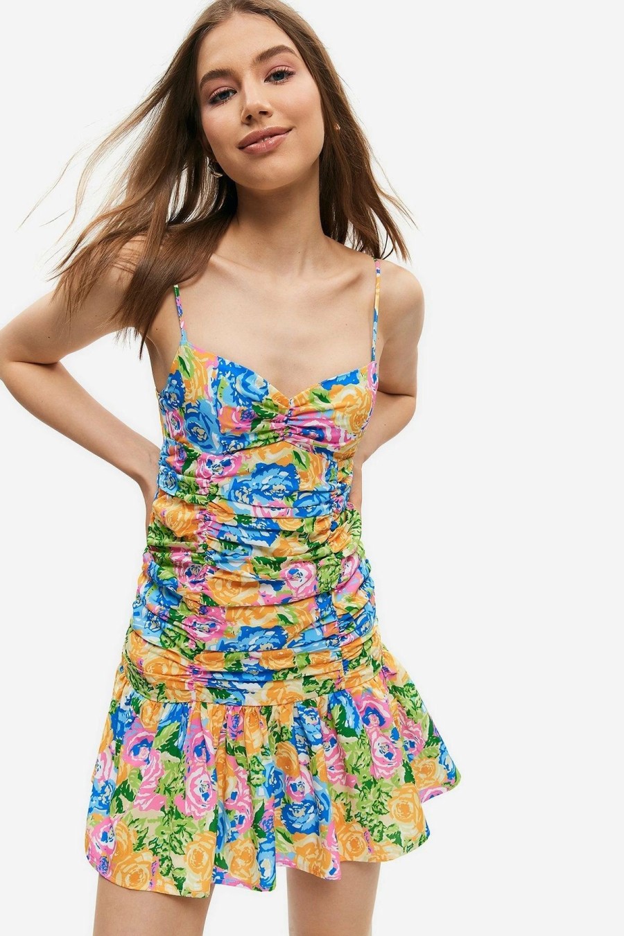 Best * Solado Floral Print Backless Ruffle Mini Dress Yellow