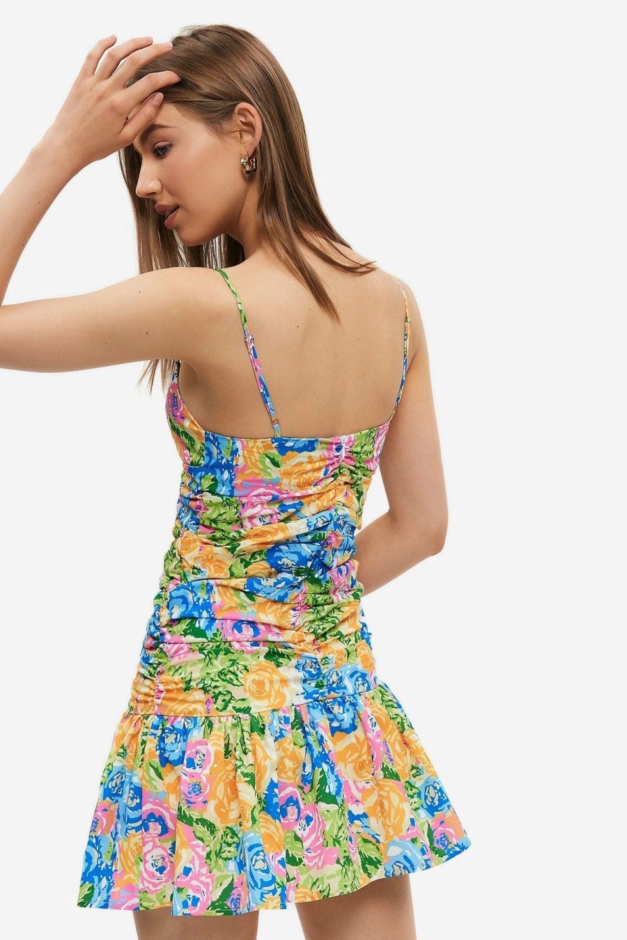 Best * Solado Floral Print Backless Ruffle Mini Dress Yellow