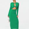 Clearance * Solado Cut Out Twist Front Long Sleeve Maxi Dress Green