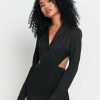 Best * Solado Lapel Neck Cut Out Open Back Mini Dress Black