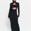 New * Solado Halter Neck Cut Out Long Sleeve Maxi Dress Black