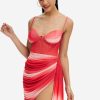 New * Solado Colorblock Boning Mesh Laye Hem Backless Mini Dress Red