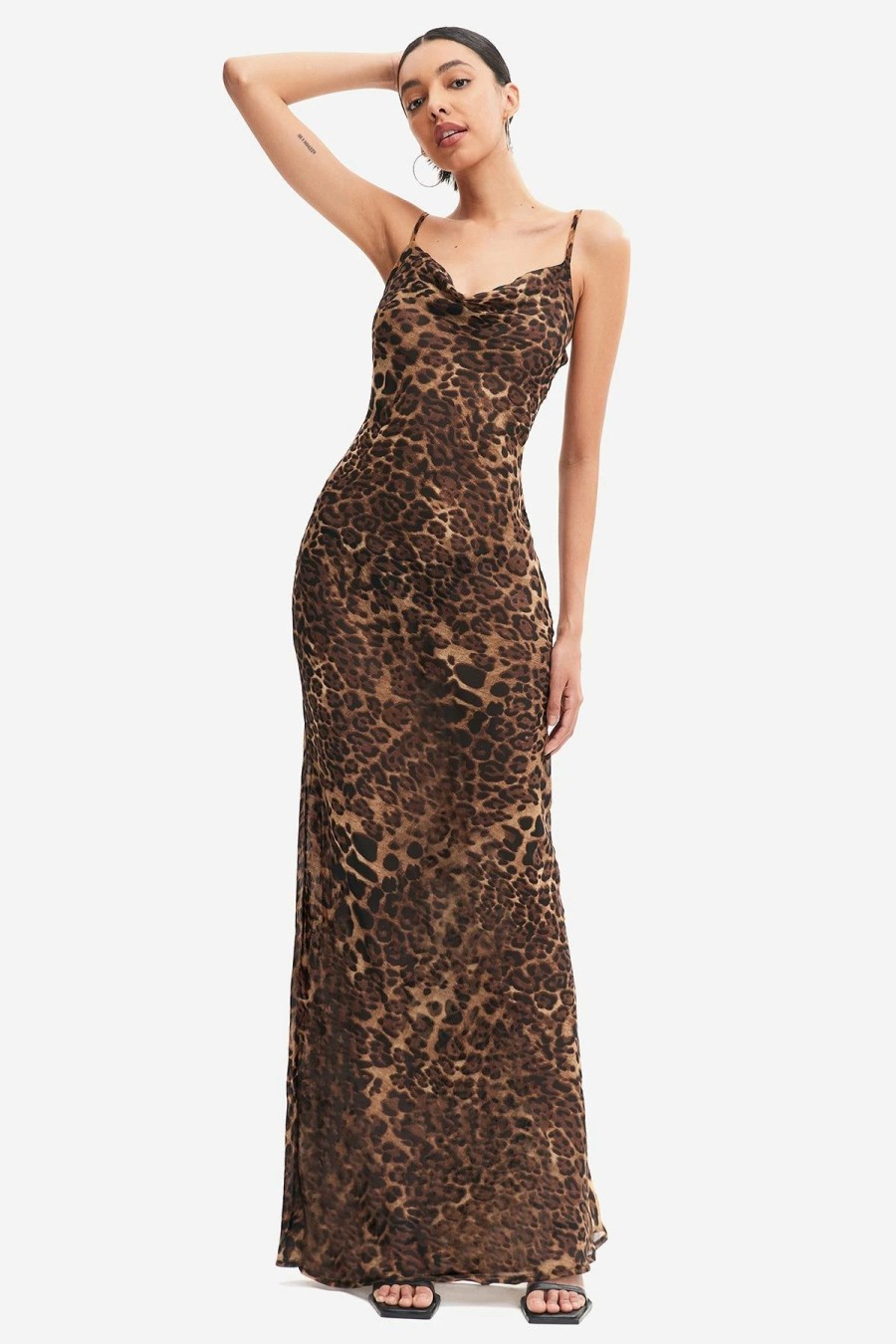 Wholesale * Solado Leopard Print Floor Length Maxi Dress Brown