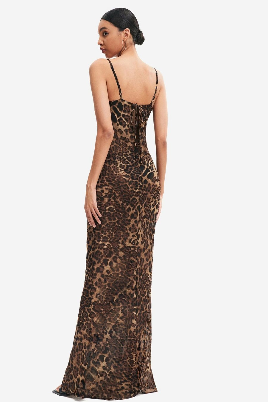 Wholesale * Solado Leopard Print Floor Length Maxi Dress Brown