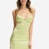 New * Solado Satin Ruched Boning Zipper Backless Mini Dress Lightgreen