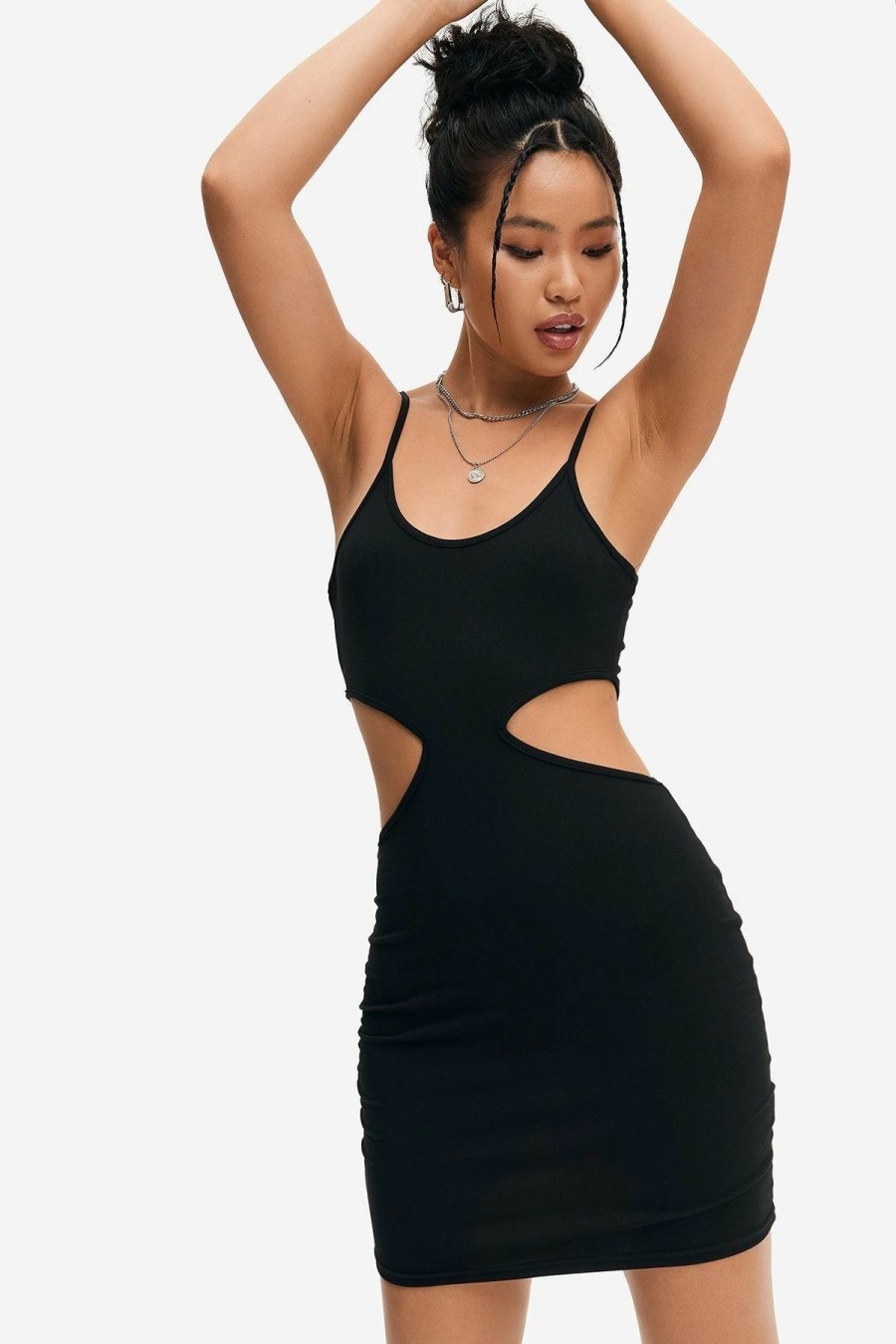 Wholesale * Solado U Neck Cut Out Solid Cami Mini Dress Black