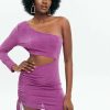 Online * Solado One Shoulder Cut Out Drawstring Mini Dress Purple