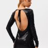 Clearance * Solado Sequin Open Back Tie Detail Long Sleeve Mini Dress Black