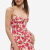 Hot * Solado Plunging Neck Floral Print Backless Mini Dress Deeppink