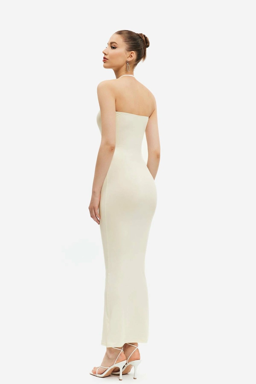 Online * Solado Floral Cut Out Halter Neck Backless Maxi Dress Beige