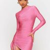 Best * Solado Asymmetrical Neck Drawstring Ruched Mini Dress Hotpink