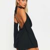 Hot * Solado Plunging Neck Cold Shoulder Open Back Mini Dress Black