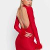 Online * Solado Open Back Seam Detail Feather Trim Mini Dress Red