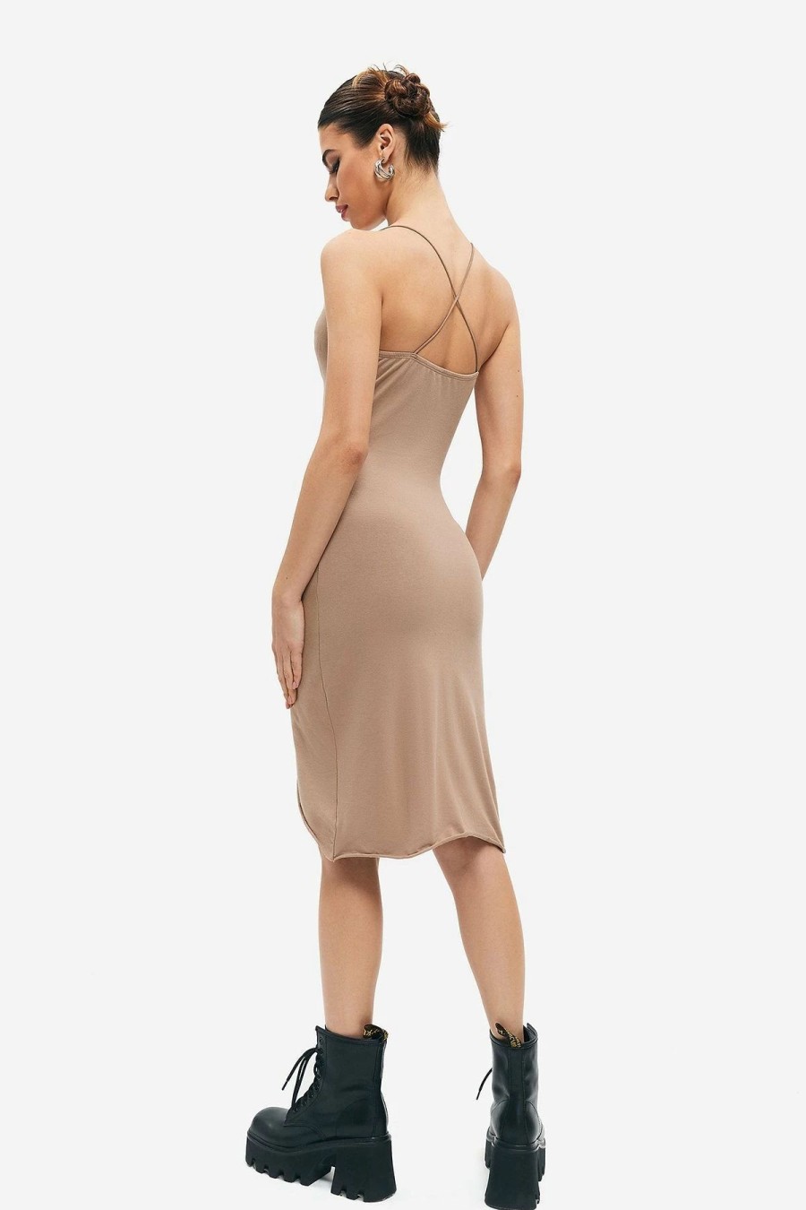 New * Solado Backless Asymmetric Hem Mini Dress Khaki