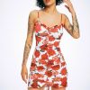 Hot * Solado Rose Print Drawstring Ruched Cami Dress Red