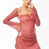 Wholesale * Solado Mesh Splicing Drawstring Split Side Mini Dress Pink