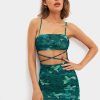 Hot * Solado Floral Print Cross Front Bodycon Mini Dress Teal