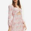 Best * Solado Floral Print Cut Out Long Sleeve Mini Dress Pink