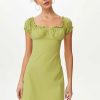 Hot * Solado Frill Trim Puff Sleeve Mini Dress Greenyellow