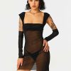 Online * Solado Square Neck Mesh Mini Dress Without Panty Black